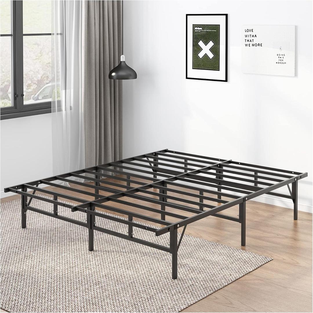 yoyomax 14-Inch Metal Bed Frame - Foldable, Enhanced Support, Steel Slat Design, Under Bed Storage, No Box Spring Needed, Easy Assembly, Full Size, Black