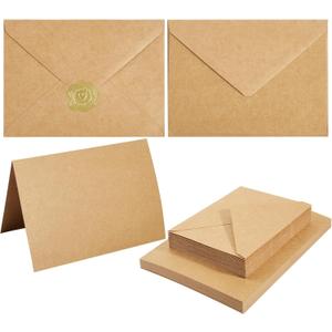 50 Pack Kraft A7 Envelopes with Cards 5x7 Thick Folded Cardstock and Gold Stickers for Greeting Cards, Wedding, Birthday, Invitations, Baby Showers (Kraft Paper, 5x7)