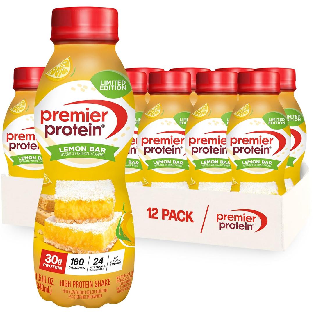 Premier Protein Shake, LIMITED EDITION Lemon Bar, 30g Protein, No Added Sugar, 24 Vitamins & Minerals to Support Immune Health, 11.5 fl oz, 12 Pack, BBD10/26/2026