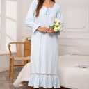 Nanxson Womens Cotton Nightgown Long Sleeve Sleepwear Vintage Victorian Lace Nightdress Loungewear (Blue, M)