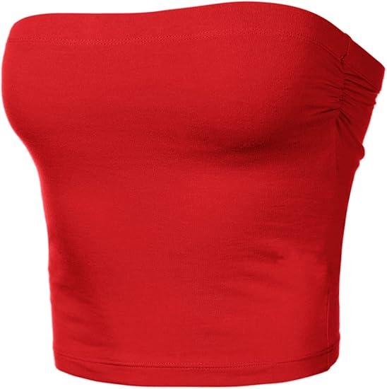 Women's Shapewear Tube Tops Strapless Ruched Built-in Shelf Bra Casual Red small