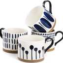 SOUJOY Set of 4 Porcelain Coffee Mugs, 15 Oz Hand Painted Coffee Cups with Handles, Large Glazed Stoneware Mugs for Tea, Hot or Cold Drinks, Best Gifts for Birthday, Thanksgiving, Christmas