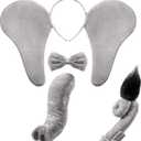 Lewtemi 4 Pcs Elephant Costume Set Kids Ears Headband Nose Tail Bowtie for Children Carnival Cosplay World Book Day(Gray,Style 1)