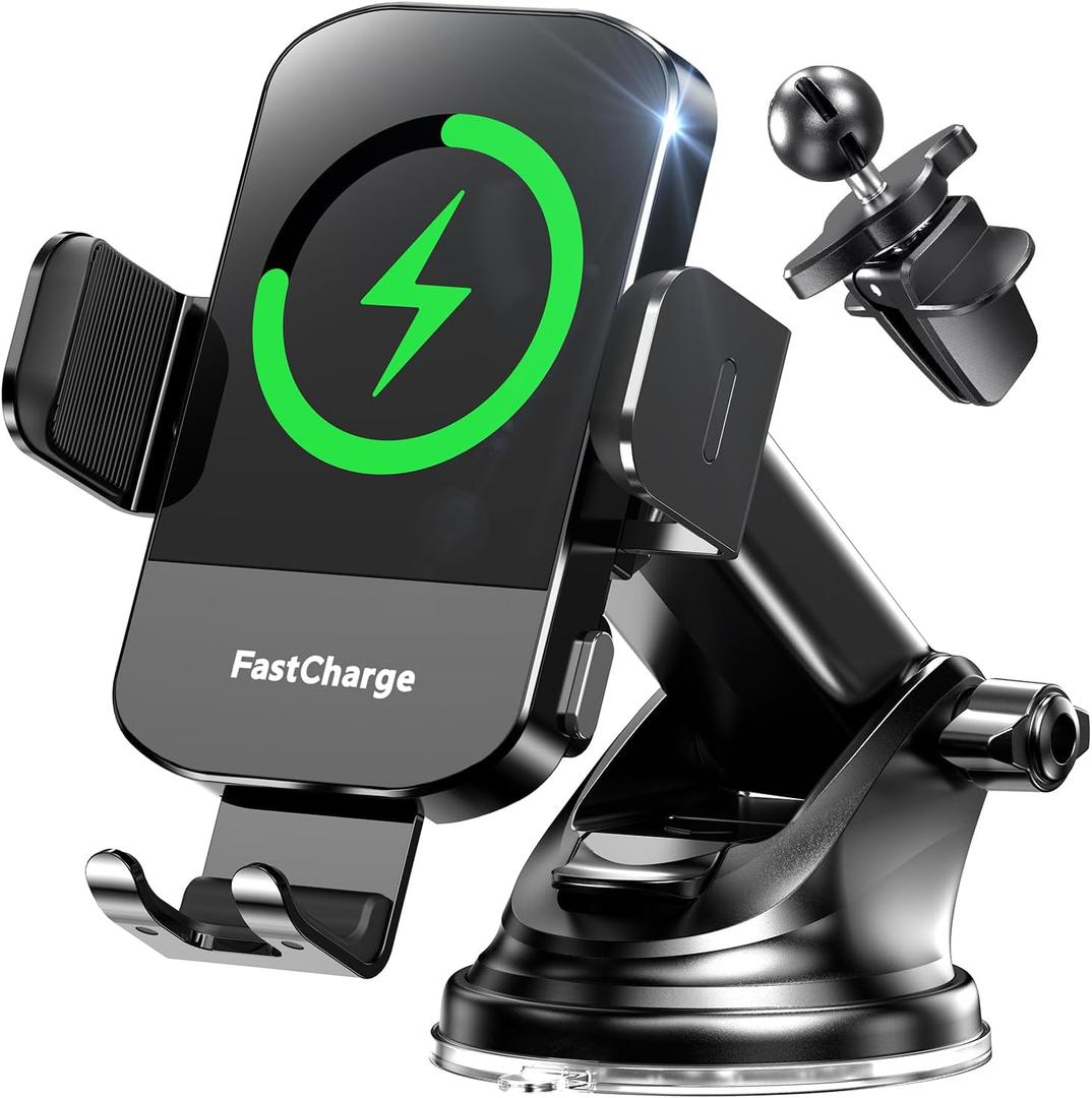 CHGeek Wireless Charger Phone Holders for Your Car, 15W Fast Charging Car Phone Holder Mount, Auto Clamping Truck Cradle Phone Mount for Car, Windshield Dashboard Air Vent Holder (Black)