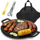 WRINGKIT Korean BBQ Grill, Nonstick Round Griddle Pan with Bag, 12 Inch 6 Layer Coating BBQ Griddle, Heavy-Duty Cast Iron Griddles for Stove Top, Outdoor Camping, Tawa Roti Pan