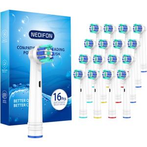 NEDIFON Replacement Toothbrush Heads Compatible with Oral-B Electric Toothbrush, 16 Pack Individually Sealed Electric Toothbrush Refills for Pro 1000/3000/5000/7000/8000/9600