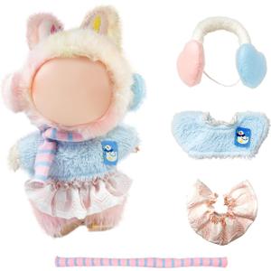 17cm Doll Clothes,Clothes for Dolls Outfit, Accessories for Dolls Clothes, Cute Clothes Set for Doll,No Doll Included(Blue Top+Dress+Earmuffs+Scarf)