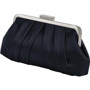 Women Elegant Pleated Clutch Bag Ruched Purse with Metal Chain, Dressy Crossbody Shoulder Bag for Weddings, Galas (Black)