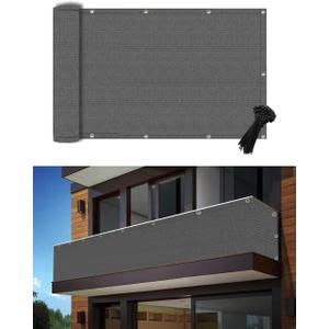POYEE 3'×19' Dark Gray Balcony Privacy Screen Fence Cover UV Protection Weather Resistant Waterproof Shade Cloth for Outdoor Patio Apartment Backyard Porch Deck Railing with Zip Ties