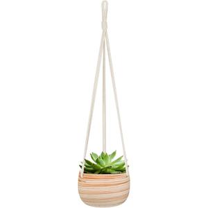 Mkono Ceramic Hanging Planter Macrame Plant Holder 5 Inch Cute Succulent Cactus Pot with Cotton Rope Hanger for Indoor Outdoor Decor, 1 Pack