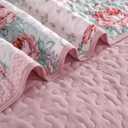 Patchwork Quilt Set King Size, Pink Floral Plaid Bedspread Coverlet Set Boho Rustic Quilt Bed Cover, 3 Piece Soft Microfiber Reversible Pink Grey Bedding Set for Women Girls