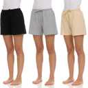 Essential Elements 3 Pack: Women's 100% Cotton Casual Active Gym Lounge Sleep Bottom Pajama Shorts (Medium)