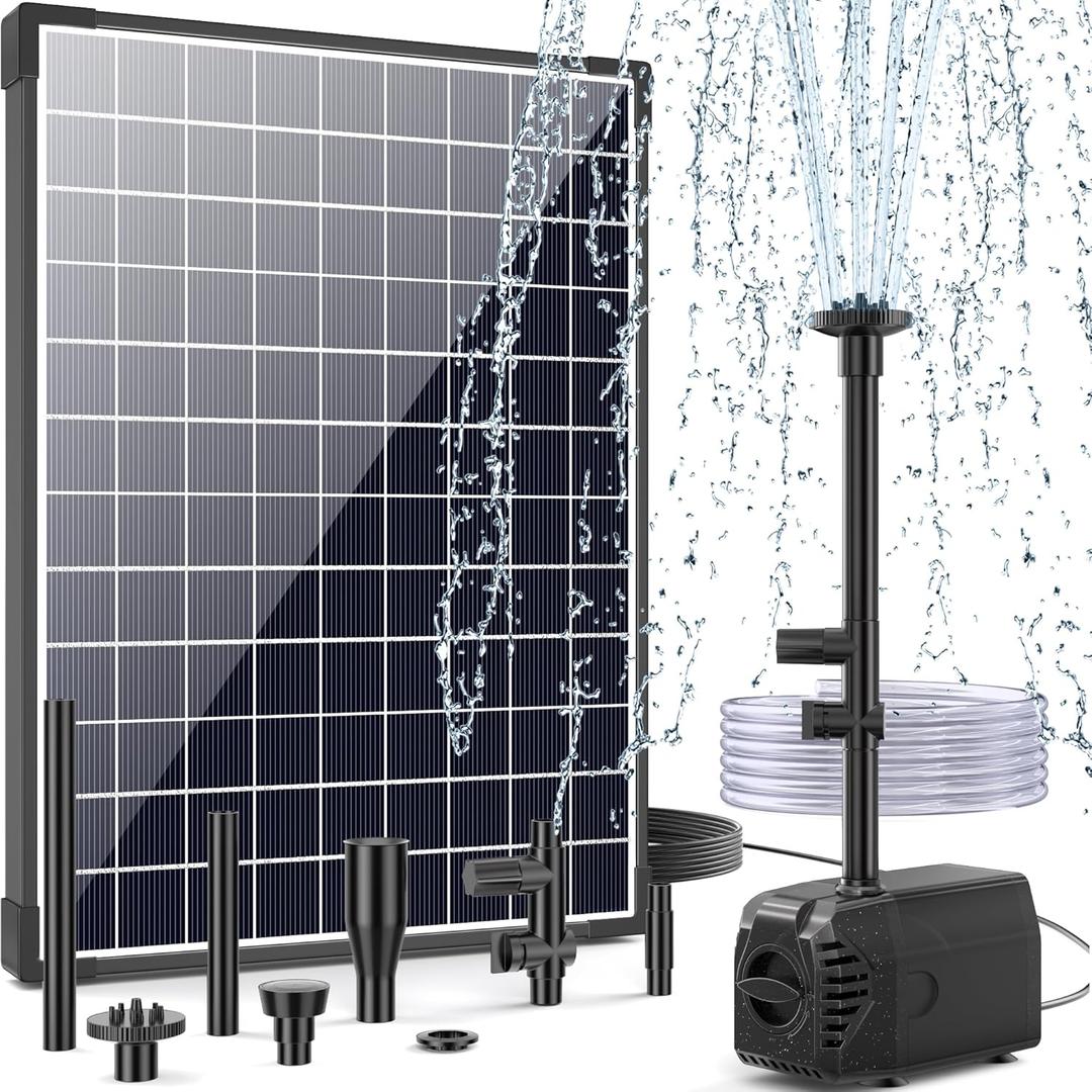 POPOSOAP 25W Solar Water Fountain Pump, Solar Water Pump with Flow Adjustable, Pond Pump with Water Shortage Protection & Diverter Valve & 16.5FT Cord for Ponds, Garden, Waterfall, Hydroponics-P125H