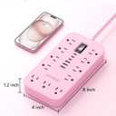 Pink Extension Cord with Multiple Outlets- 5 FT Kawaii Power Strip, Cute Extension Cord with 11 AC Outlet 6 USB (24W/4.8A), Charging Station for Cute Pink Kawaii Desk Home Room Decor Essentials Gifts
