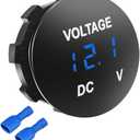 Battery Voltage Meter, DC 12V Waterproof Voltage Meter Tester, LED Digital Display Voltage Gauge Meter, Battery Monitor Indicator, Round Panel Voltage Gauge for Car Motorcycle Boat (Blue)