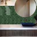 Thick Green Peel and Stick Backsplash Subway Tile 3D Brick Self Adhesvie Wall Tiles for Kitchen Bathroom (10-Sheet, 12"12")