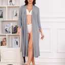 Women's Kimono Robe Deluxe Knit Bathrobe Lightweight Soft Sleepwear V Neck Ultimate Comfort Warmth Perfect House Robe (Gray, L)