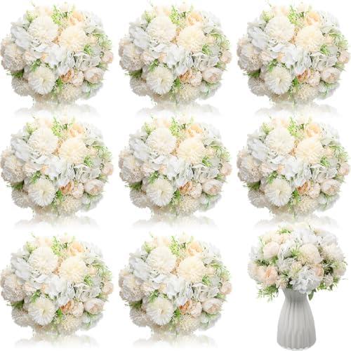 Tigeen Artificial Flowers Artificial Peonies Silk Flowers Faux Peony Fake Peony Silk Hydrangea Bouquet for Wedding Table Centerpiece Floral Vase Decor(White,24 Bundles)