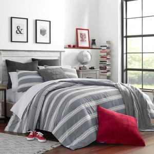 Nautica - King Comforter Set, Soft & Reversible Cotton Bed Set for Year Round Comfort, 3 Piece Striped Bedding with Matching Pillowcases (Craver Grey)