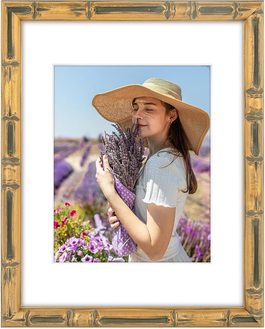 Golden State Art,11x14 Faux Bamboo Picture Frame Holds 8x10 Photo,Gold
Includes HD Plexiglass,Removable White Mat,Built-In Hangers and Buttons.11x14 Decorative Frame Matted to 8x10.Wall Mount