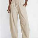 Barrel Pants Women Baggy Wide Leg Elastic Waisted Sweatpants Athletic Clothes Lounge Palazzo Trouser with Pockets(Khaki,M) (Beige, M)