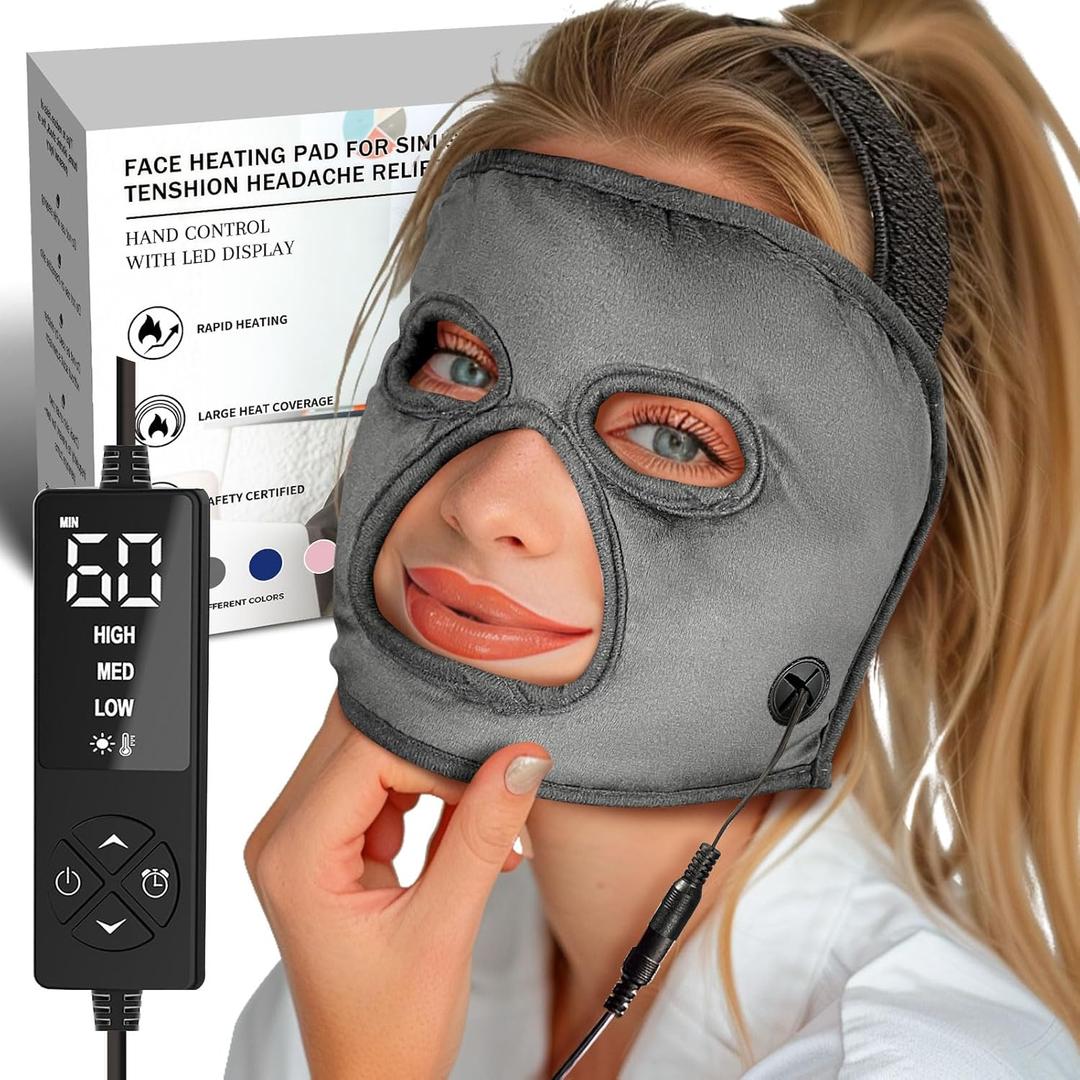CREATRILL Heated Face Mask - Full Coverage Moist Heating Pad for Headache, TMJ, and Sinus Relief
