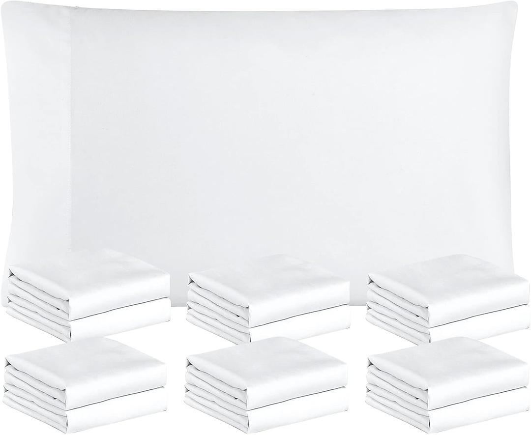 FreshCulture White Pillowcases Queen Size 12 Pack - Bulk Pillowcase Set - Envelope Closure - Soft Brushed Microfiber Fabric - 20x30 Inches Pillow Case Set of 12 for Home, Hotels, Schools