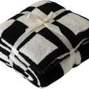 Ultra Soft Cozy Buffalo Checkerboard Grid Fluffy Microfiber Knitted Throw Blanket Lightweight Checkered Bed Blanket for Sofa Couch Bed Black 51"X63"
