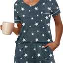 Ekouaer Pajamas Set for Women 2 Piece Short Sleeve Sleepwear Soft V Neck Tops and Shorts Pjs Lounge Set with Pocket XXL