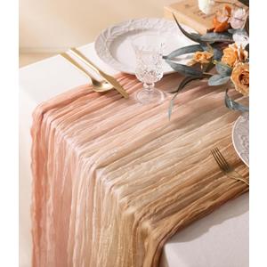 Vitalizart Cheesecloth Table Runner 10ft Gauze Boho Rustic Pink Nude White Cheese Cloth Table Runner for Wedding Bridal Shower Fall Thanskgiving Decoration 120 Inches
