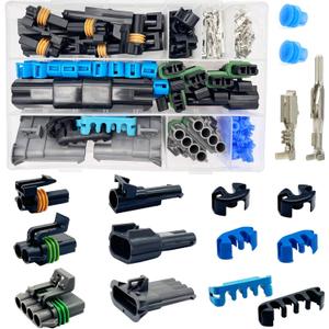 14-12 AWG 1/2/4 Pin Connector Weather Pack Connectors Kit 1/2/4 Wire Waterproof Automotive Electrical Plug Connectors Quick Connect and Disconnect (12 Sets)