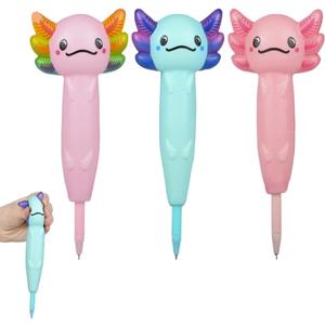 Axolotl 8 Squishy Pen 3 Pack  Office, School- Fun Squishy Pens- Anxiety, ADHD, Party Favors, Prizes, Office
