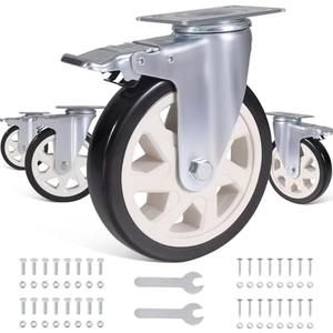 6 Inch Caster Wheels 3000lbs,Casters Set of 4 Heavy Duty with Dual Locking,Polyurethane No Noise Wheels Swivel Casters for Cart, Workbench and Furniture(Free Screws & Spanners)