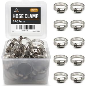 Hose Clamp 1 Inch, 80 Pack Stainless Steel Hose Clamps Worm Gear fuel line pipe clamps, 19-29mm (1 Inch)
