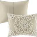 Madison Park Laetitia Lightweight 100% Cotton Quilt Set, Breathable Chenille Tufted, Shabby Chic Boho Medallion Design, Sham, Floral Ivory w/ Tassels, King/California King (104 in x 92 in) 3 Piece