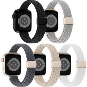 Slim Magnetic Braided Compatible with Apple Watch Bands 42mm 41mm 40mm 38mm 46mm 45mm 44mm 49mm Women Men, Stretchy Solo Loop Nylon Sport Strap for iWatch Series 11 10 9 8 SE 7 6 5 4 Ultra 3 2 1