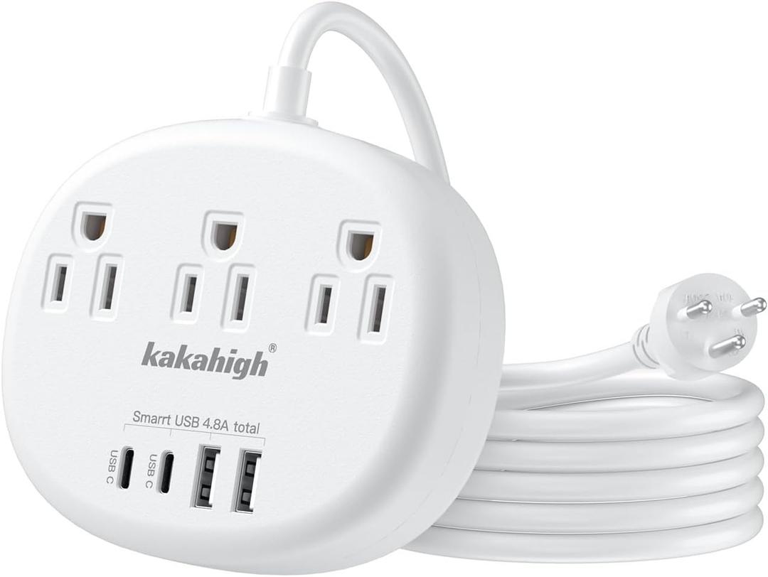 Thailand Power Adapter, Thailand Plug Adapter with 3 American Outlets 4 USB Ports (2 USB-C) Total 24W, Type O Plug Adapter for USA to Thailand, 4FT