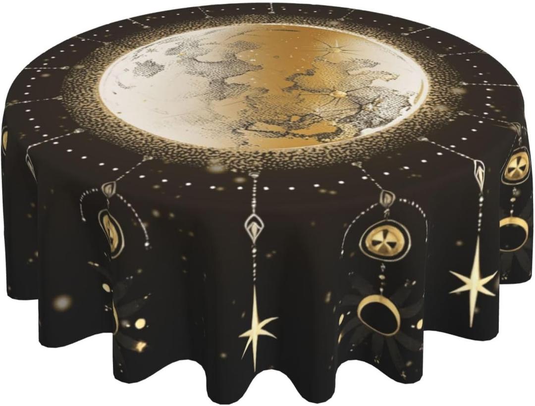 Astrology Moon Art Tablecloth Abstract Round Table Cover Washable Table Cloth for Home Kitchen Party Picnic 60 Inch