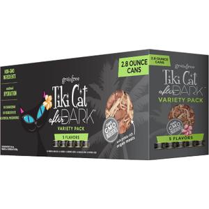 Tiki Cat After Dark, Variety Pack, High-Protein and 100% Non-GMO Ingredients, Wet Cat Food for Adult Cats, 2.8 oz. Cans (Pack of 12) BBD-09/2028