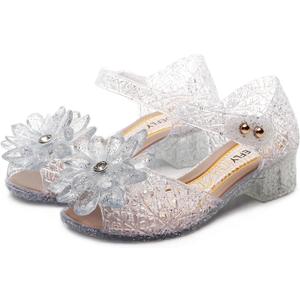 Flower Pairing Girls Princess Jelly Flats - Sparkly Dress Up Sandals for Cosplay & Parties | Lightweight Ballet Heels for Kids, 1.5 Little Kid