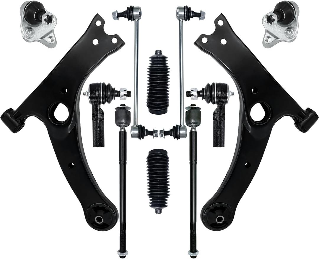 Control Arm, 12PCS Front Lower Suspension Kit Ball Joint Sway Bar Link Tie Rod Boot Bellow Compatible With 2009-2013 Toyota Corolla Matrix