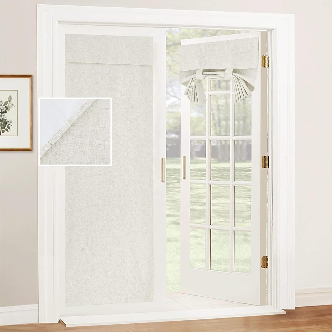 RYB HOME 100% Blackout Door Window Curtains, Natural Linen Blended Privacy French Door Blinds Thermal Insulated Room Darkening Window Shades, W26 x L69 inch, 1 Panel