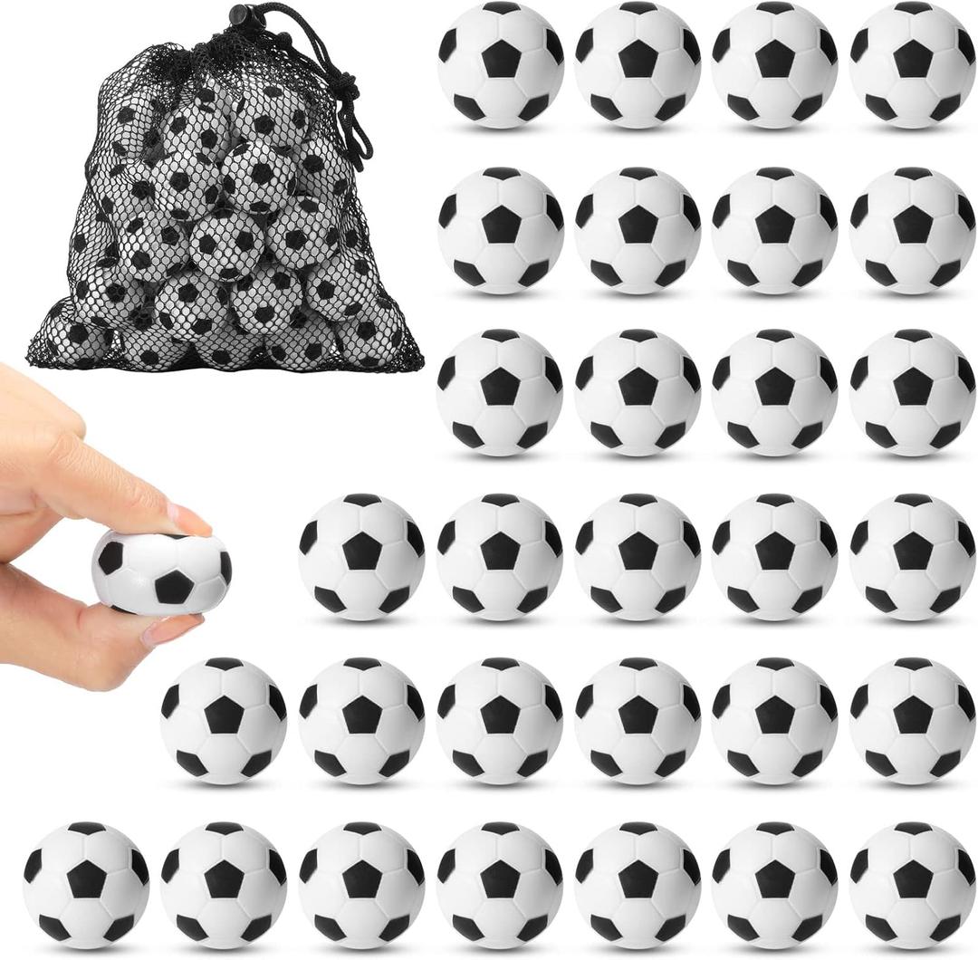 30 Pack Mini Foam Soccer Balls Sports Stress Balls Soccer Party Favors Footballs 1.2 Inch Anxiety Relief Sports Ball for Kids Adults with Drawstring Mesh Bag