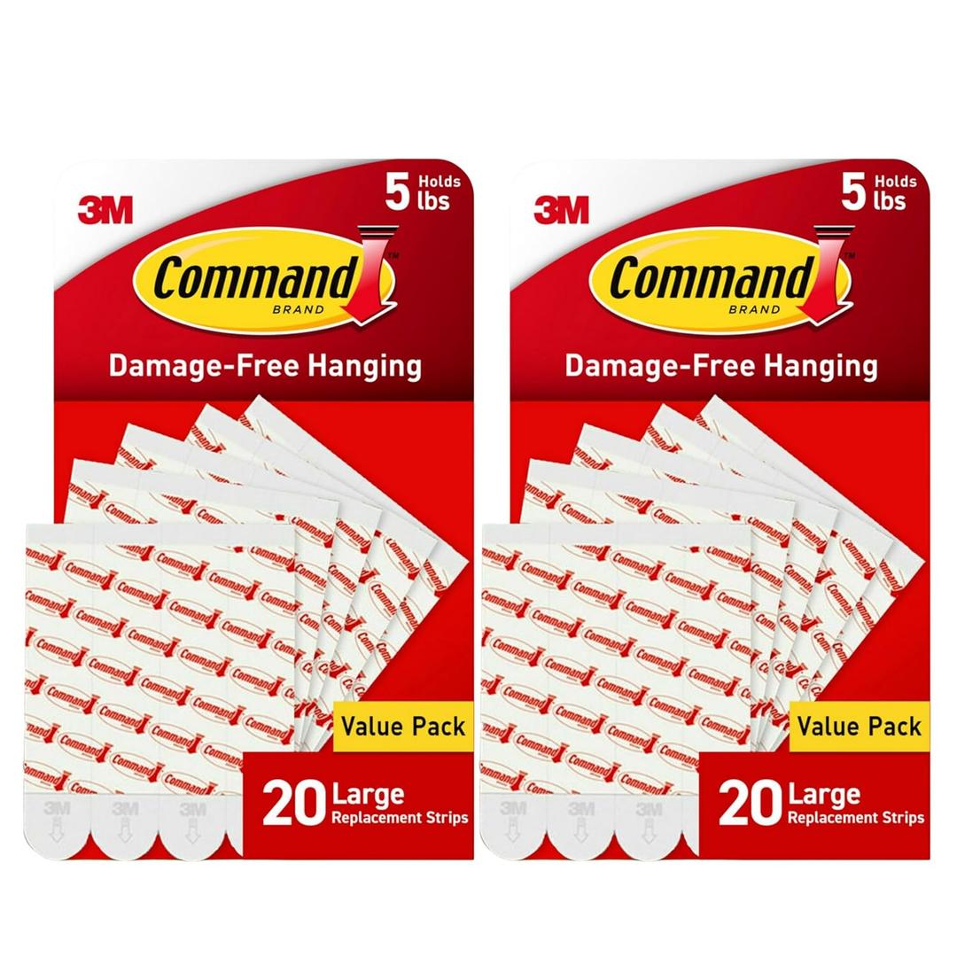 Command Indoor Large Replacement Strips, Holds up to 5 lb, 40 Adhesive Strips Damage-Free Wall Hanging Refill, Re-Hang Large Hooks for Home Dcor and Wall Dcor