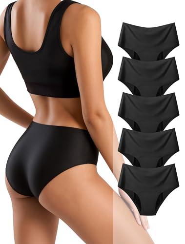 TIICHOO Washable Incontinence Underwear for Women High Waist Leak Proof Panties for Bladder Leakage and Period 5 Pack(Small,5 Black)