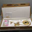 BESy Freestanding Bathtub Faucet Tub Filler Free Standing Floor Mount Stand Brass Bathroom Tub Faucets Sets with 2 Function Hand Sprayer Shower Wand Swivel Spout, Brushed Gold Finish