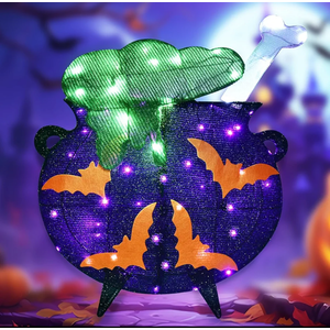 Halloween Decorations Outside Witches Cauldron - HOYECHI Outdoor Halloween Decor Lighted Cauldron 2.5FT, Light Up 3D Witch Cauldron with 60 LED Lights, for Front Yard Porch Gardens Lawns Party