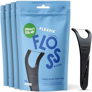 SmartLifeco Eco-Friendly Angled Dental Floss Picks (150ct) - Flossers Made With Straw Wheat Blend, Natural Whitening, Tooth Pick Stick For Adults, Vegan, Bamboo Charcoal Thread For Back Teeth & Molars