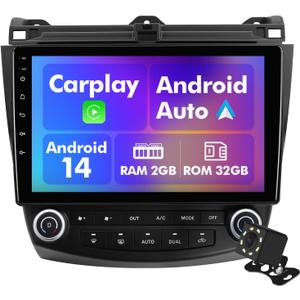 Android 14 Car Stereo for Honda Accord 2003-2007, 10.1" IPS Touchscreen Radio with 2GB+32GB, Wireless CarPlay & Android Auto, GPS Navigation, WiFi, Bluetooth, Backup Camera, SWC