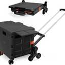 Foldable Utility Cart Portable Crate Rolling Dolly with Telescopic Handle,Can be Pulled diagonally, Magnetic Retractable Lid, 360°Swivel Climbing Wheels for Shopping Carrying Groceries Move Black